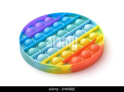 Arcobaleno rotondo pop esso fidget giocattolo isolato su bianco Foto Stock