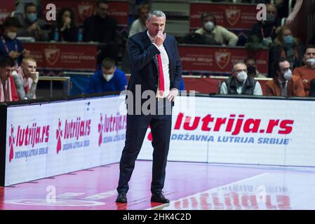 Belgrado, Serbia, 1st febbraio 2022. L'allenatore Dejan Radonjic si ritrae durante la partita dell'Eurolega Turkish Airlines tra Crvena Zvezda MTS Belgrado e AX Armani Exchange Milano a Belgrado, Serbia. Febbraio 1, 2022. Credit: Nikola Krstic/Alamy Foto Stock