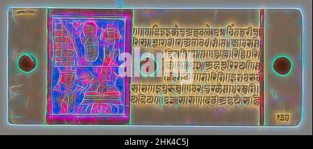 Ispirato da Kalaka converte i mattoni in oro, foglia da un disperso manoscritto Jain del Kalakacharya-katha, indiano, acquerello opaco e oro su carta, Gujarat, India, ca. 15th secolo, foglio: 4 1/2 x 11 1/4 pollici, 11,4 x 28,6 cm, 15th secolo, mattone, scrittura Devanagari, oro, India, India, Jain, reinventato da Artotop. L'arte classica reinventata con un tocco moderno. Design di calda e allegra luminosità e di raggi di luce. La fotografia si ispira al surrealismo e al futurismo, abbracciando l'energia dinamica della tecnologia moderna, del movimento, della velocità e rivoluzionando la cultura Foto Stock
