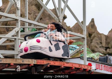 Immagini legacy DSLR di Pleasure Beach Blackpool , tra cui l'Old Wild mouse Ride, Amanda Thompson, Pre Icon , Ghost Train, Big One, Infusion Ice Foto Stock