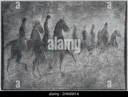 Ispirato da Cavaliers, Constantin Guys, francese, 1805-1892, matita e carbone con inchiostro indiano su carta laiata, Francia, n.d., foglio: 6 9/16 x 9 5/16 in., 16,7 x 23,7 cm, cavalli, reimmaginato da Artotop. L'arte classica reinventata con un tocco moderno. Design di calda e allegra luminosità e di raggi di luce. La fotografia si ispira al surrealismo e al futurismo, abbracciando l'energia dinamica della tecnologia moderna, del movimento, della velocità e rivoluzionando la cultura Foto Stock