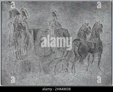 Ispirato da Calèche n° 2, Constantin Guys, francese, 1805-1892, matita, Inchiostro e lavaggio su carta, Francia, n.d., foglio: 7 3/8 x 9 3/8 pollici, 18,7 x 23,8 cm, reinventato da Artotop. L'arte classica reinventata con un tocco moderno. Design di calda e allegra luminosità e di raggi di luce. La fotografia si ispira al surrealismo e al futurismo, abbracciando l'energia dinamica della tecnologia moderna, del movimento, della velocità e rivoluzionando la cultura Foto Stock