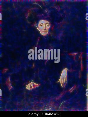 Ispirata a Lady in Black, Emil Fuchs, americana, nata Austria, 1866-1929, Olio su tela, Stati Uniti, 1901, 46 15/16 x 36 15/16 pollici, 119,2 x 93,8 cm, American Art, nero, scuro, viso, piume, pezza, mani, cappello, pittura, Ritratto, seduta, donna, reinventato da Artotop. L'arte classica reinventata con un tocco moderno. Design di calda e allegra luminosità e di raggi di luce. La fotografia si ispira al surrealismo e al futurismo, abbracciando l'energia dinamica della tecnologia moderna, del movimento, della velocità e rivoluzionando la cultura Foto Stock