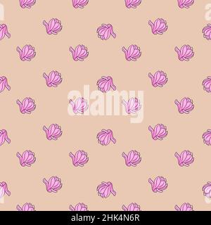 Motivo floreale senza cuciture con piccolo ornamento di fiori di magnolia lilla. Sfondo beige. Illustrazione vettoriale per stampe tessili stagionali, tessuti, striscioni Illustrazione Vettoriale
