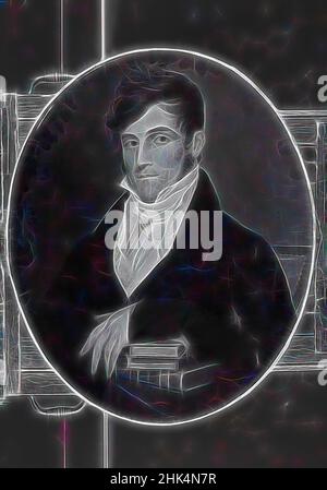 Ispirato da Ritratto di un uomo, attribuito a William Jewett, americano, 1792-1874, olio su tela, ca. 1820, 28 3/8 x 23 7/16 pollici, 72,1 x 59,5 cm, reinventato da Artotop. L'arte classica reinventata con un tocco moderno. Design di calda e allegra luminosità e di raggi di luce. La fotografia si ispira al surrealismo e al futurismo, abbracciando l'energia dinamica della tecnologia moderna, del movimento, della velocità e rivoluzionando la cultura Foto Stock