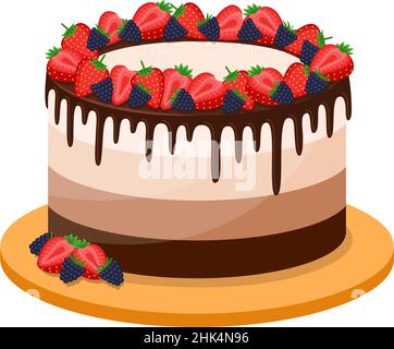 Torta di compleanno su sfondo bianco, illustrazione vettoriale Illustrazione Vettoriale