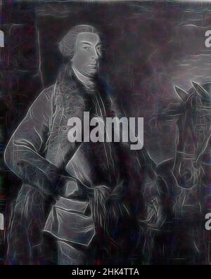 Ispirato da Ritratto di Lord George Sackville, Sir Joshua Reynolds, britannico, 1723-1792, olio su tela, 49 3/4 x 39 3/4 pollici, 126,4 x 101,0 cm, grigio, cavallo, parrucca, reinventato da Artotop. L'arte classica reinventata con un tocco moderno. Design di calda e allegra luminosità e di raggi di luce. La fotografia si ispira al surrealismo e al futurismo, abbracciando l'energia dinamica della tecnologia moderna, del movimento, della velocità e rivoluzionando la cultura Foto Stock