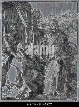 Ispirato da Cristo che prende il via da sua Madre, la piccola Passione, Albrecht Dürer, Tedesco, 1471-1528, Legno tagliato su carta laiata, Germania, 1509-1511; edizione del 1511, foglio: 5 3/16 x 4 1/16 pollici, 13,2 x 10,3 cm, Biblica, Cattolicesimo, cristo, Cristianesimo, Devozionale, durer, Gesù, Maria, nuovo Testamento, Reinventato da Artotop. L'arte classica reinventata con un tocco moderno. Design di calda e allegra luminosità e di raggi di luce. La fotografia si ispira al surrealismo e al futurismo, abbracciando l'energia dinamica della tecnologia moderna, del movimento, della velocità e rivoluzionando la cultura Foto Stock