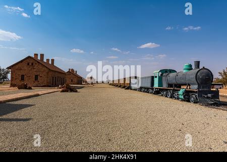 Vecchio treno a vapore, stazione ferroviaria di Hejaz ad al Ula, Regno dell'Arabia Saudita, Medio Oriente Foto Stock