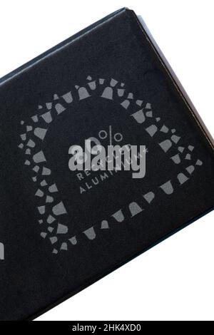 Dettaglio in alluminio riciclato al 80% su scatola di capsule da caffè Nespresso aspirazione Italiana Firenze Arpeggio intense Foto Stock