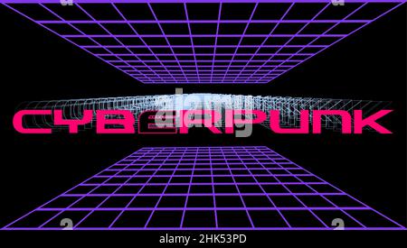 Effetto testo cyberpunk, stile testo modificabile per giochi d'arte. Formato vettoriale. Illustrazione Vettoriale