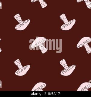 Motivo decorativo senza cuciture con ornamento di funghi Leccinum scabrum rosa chiaro. Sfondo marrone scuro. Illustrazione di scorta. Disegno vettoriale per tessuti, Illustrazione Vettoriale