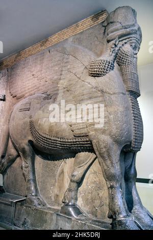 La città e il palazzo di Khorsabad (oggi nel nord dell'Iraq), fu costruito per il re assiro Sargon II (721C705 a.C.). Le entrate del palazzo erano domi Foto Stock