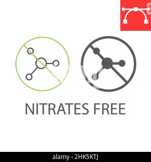 Nitrati linea libera e icona glyph, sano e organico, nitrati libero vettore icona, grafica vettoriale, tratto modificabile segno contorno, eps 10. Illustrazione Vettoriale