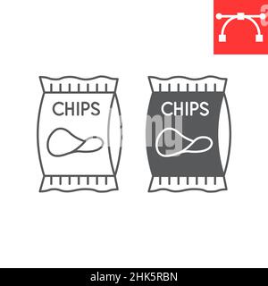 Patata patatine e icona glifo, cibo spazzatura e snack, patata patata chips icona vettore, grafica vettoriale, tratto modificabile segno contorno, eps 10. Illustrazione Vettoriale