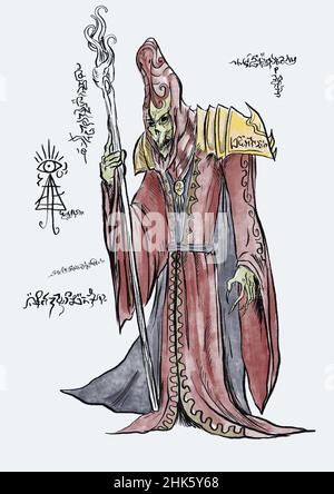 Pagina di magia di Necronomicon con mostri e demoni Foto Stock