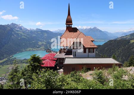 Vista da Harder Kulm, Interlaken, Svizzera sull'Overland Bernese e sul Lago Thun Foto Stock