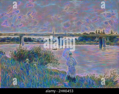 Ispirato dalla Promenade con il ponte ferroviario, Argenteuil, Claude Monet, francese, 1840–1926, 1874, olio su tela, fabbricato in Europa occidentale, Francia, Europa, Argenteuil, Île-de-France, Europa occidentale, Francia, Europa, dipinti, 21 1/8 x 28 3/8 pollici (53,7 x 72,1 cm, riimmaginato da Artotop. L'arte classica reinventata con un tocco moderno. Design di calda e allegra luminosità e di raggi di luce. La fotografia si ispira al surrealismo e al futurismo, abbracciando l'energia dinamica della tecnologia moderna, del movimento, della velocità e rivoluzionando la cultura Foto Stock