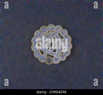 Ispirato da Ornament con Design of Dragon circondato da un bordo circolare di rotonde, cinese, dinastia Han occidentale, 206 AC-ad 9, c.3rd secolo AC, Vetro, Cina, Asia, vetreria, scultura, diametro: 2 3/16 poll. (5,5 cm, riimmaginato da Artotop. L'arte classica reinventata con un tocco moderno. Design di calda e allegra luminosità e di raggi di luce. La fotografia si ispira al surrealismo e al futurismo, abbracciando l'energia dinamica della tecnologia moderna, del movimento, della velocità e rivoluzionando la cultura Foto Stock