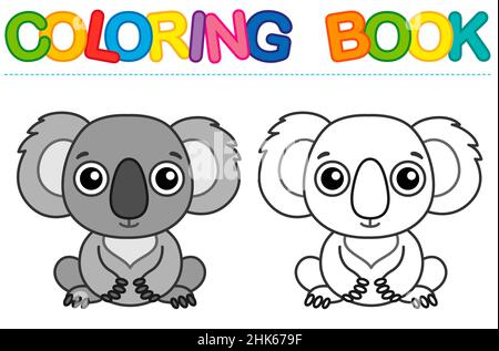 Colorare pagina divertente sorridente koala. Libro di colorazione vettoriale per attività infantile Illustrazione Vettoriale