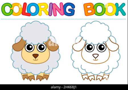 Colorazione pagina divertente pecora. Libro di colorazione vettoriale per attività infantile Illustrazione Vettoriale