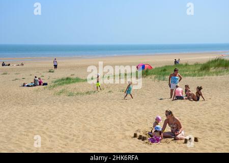 Vista della spiaggia, Chapel St Leonards, Lincolnshire, England, Regno Unito Foto Stock