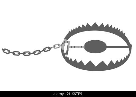 Icona trappola in acciaio dentato, cacciatore di animali, serpente dentato in metallo aperto, vettore Illustrazione Vettoriale