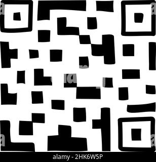 QR - Codice isolato su sfondo bianco. Codice di scansione prodotto universale in stile doodle. Elemento disegno icona vettore disegnato a mano. Illustrazione Vettoriale