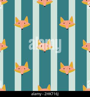 Motivo Fox senza cuciture in stile a mano libera. Testa animali su sfondo colorato. Illustrazione vettoriale per stampe tessili, tessuti, striscioni, sfondi e wa Illustrazione Vettoriale