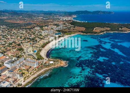Veduta aerea, hotel e i suoi servizi SA Coma, baia e spiaggia Platja de sa Coma, Mallorca, Europa, Isole Baleari, Spagna, Isole Baleari, baia, ES, hotel, h Foto Stock