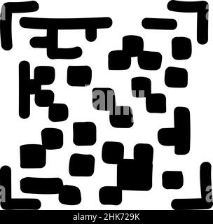 QR - Codice isolato su sfondo bianco. Codice di scansione prodotto universale in stile doodle. Elemento disegno icona vettore disegnato a mano. Illustrazione Vettoriale