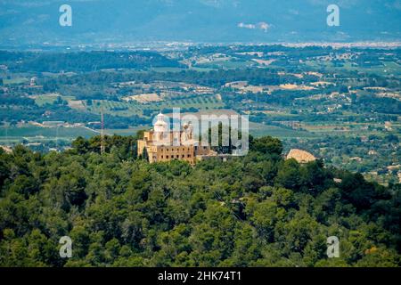 Vista aerea, Monastero Santuari de Bonany sul Puig de Bonany, Petra, Europa, Isole Baleari, Spagna, Es, Santuario, Cappella, Chiesa, Monastero, Mal Foto Stock