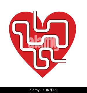 Composizione vettoriale illustrata con grande forma del cuore di colore rosso come labirinto di labirinto gioco Illustrazione Vettoriale