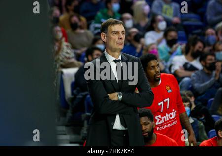 Madrid, Spagna. 02nd Feb 2022. 2nd febbraio 2022; Centro Wizink; Madrid; Spagna; Turkish Airlines Eurolega Basketball; Real Madrid vs Olympiacos Piraeus; Georgios Bartzokas (Olympiacos) 900/Cordon Press Credit: CORDON PRESS/Alamy Live News Foto Stock