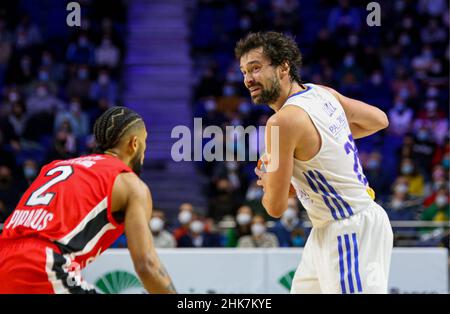 Madrid, Spagna. 02nd Feb 2022. 2nd febbraio 2022; Centro Wizink; Madrid; Spagna; Turkish Airlines Eurolega Basketball; Real Madrid vs Olympiacos Piraeus; Sergio Llull (Madrid) 900/Cordon Press Credit: CORDON PRESS/Alamy Live News Foto Stock