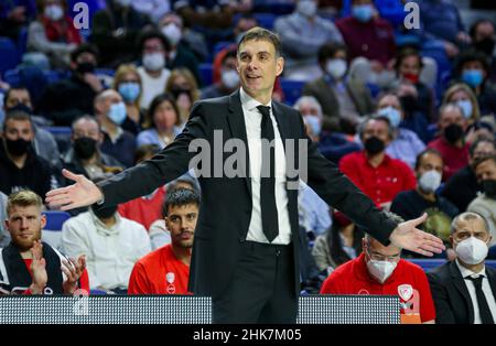 Madrid, Spagna. 02nd Feb 2022. 2nd febbraio 2022; Centro Wizink; Madrid; Spagna; Turkish Airlines Eurolega Basketball; Real Madrid vs Olympiacos Piraeus; Georgios Bartzokas (Olympiacos) 900/Cordon Press Credit: CORDON PRESS/Alamy Live News Foto Stock