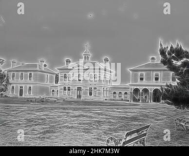 Ispirato da [Hospital, Invercargill], studio Burton Brothers, studio fotografico, 1880s, Invercargill, processo a piastra asciutta in gelatina, Reimagined by Artotop. L'arte classica reinventata con un tocco moderno. Design di calda e allegra luminosità e di raggi di luce. La fotografia si ispira al surrealismo e al futurismo, abbracciando l'energia dinamica della tecnologia moderna, del movimento, della velocità e rivoluzionando la cultura Foto Stock