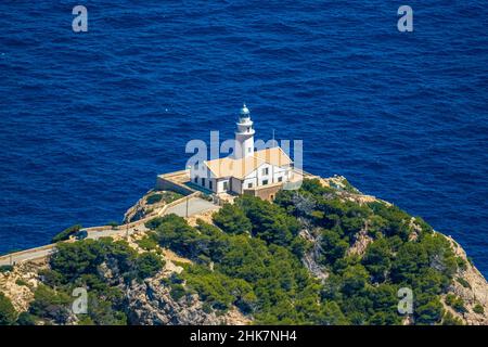 Veduta aerea, Faro di Punta de Capdepera, Isole Baleari, Maiorca, Capdepera, Isole Baleari, Spagna, Cala Ratjada, ES, Europ Foto Stock