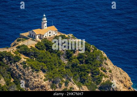 Veduta aerea, Faro di Punta de Capdepera, Isole Baleari, Maiorca, Capdepera, Isole Baleari, Spagna, Cala Ratjada, ES, Europ Foto Stock