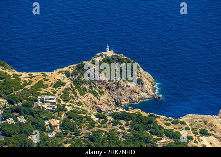 Veduta aerea, Faro di Punta de Capdepera, Isole Baleari, Maiorca, Capdepera, Isole Baleari, Spagna, Cala Ratjada, ES, Europ Foto Stock