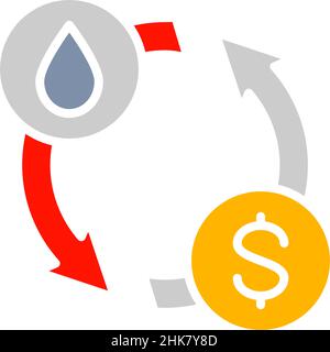 Cambio olio vettore, trasferimento acqua, icona linea bianca di conversione. Illustrazione Vettoriale