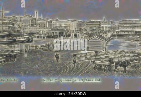 Ispirato da Queens Wharf, Auckland, Muir & Moodie studio, 1905, Auckland, Reimagined by Artotop. L'arte classica reinventata con un tocco moderno. Design di calda e allegra luminosità e di raggi di luce. La fotografia si ispira al surrealismo e al futurismo, abbracciando l'energia dinamica della tecnologia moderna, del movimento, della velocità e rivoluzionando la cultura Foto Stock