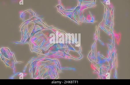 Ispirata da una ragazza si trova sulla schiena, l'altra sul ventre. Anche studi di mani e testa di un cane. Foglio di studio, tra gli altri con due ragazze sdraiate, Reimagined by Artotop. L'arte classica reinventata con un tocco moderno. Design di calda e allegra luminosità e di raggi di luce. La fotografia si ispira al surrealismo e al futurismo, abbracciando l'energia dinamica della tecnologia moderna, del movimento, della velocità e rivoluzionando la cultura Foto Stock