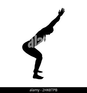 Donna silhouette praticare yoga asana e movimenti. Hatha yoga sedia posa. Illustrazione vettoriale su sfondo bianco Illustrazione Vettoriale