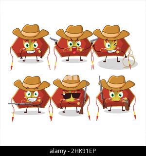 Cowboy rosso donna cinese cool personaggio cartoon cappello con un cappello carino. Illustrazione vettoriale Illustrazione Vettoriale