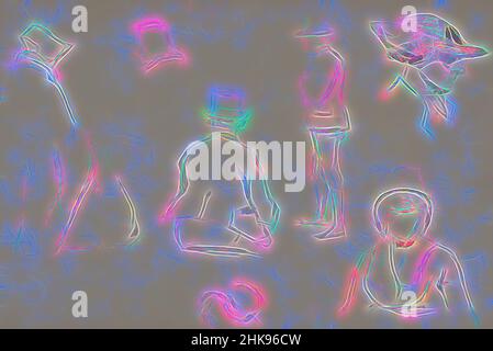 Ispirati da uomini e donne nei costumi della Zeeland. Figure di disegno in costumi Zeeland, reinventato da Artotop. L'arte classica reinventata con un tocco moderno. Design di calda e allegra luminosità e di raggi di luce. La fotografia si ispira al surrealismo e al futurismo, abbracciando l'energia dinamica della tecnologia moderna, del movimento, della velocità e rivoluzionando la cultura Foto Stock