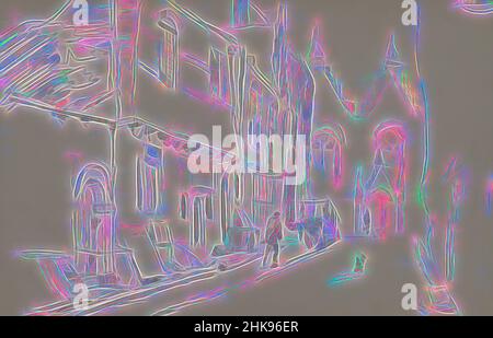 Ispirato dalla vista di una strada a Middelburg, Paesi Bassi. In lontananza probabilmente una chiesa. Disegno Vista di una strada a Middelburg Paesi Bassi, Reimagined by Artotop. L'arte classica reinventata con un tocco moderno. Design di calda e allegra luminosità e di raggi di luce. La fotografia si ispira al surrealismo e al futurismo, abbracciando l'energia dinamica della tecnologia moderna, del movimento, della velocità e rivoluzionando la cultura Foto Stock