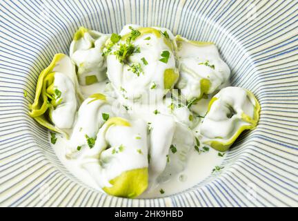 Piatto di pasta fresca fatta in casa e ricotta Foto Stock