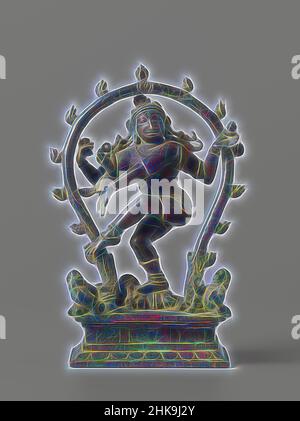 Ispirato da Shiva Nataraja, immagine della danza Shiva Nataraja in un alone di fiamma., Zuid-India, c.. 1200 - c. 1300, bronzo (metallo), altezza 10,8 cm x larghezza 7,0 cm x profondità 3,9 cm, reinventato da Artotop. L'arte classica reinventata con un tocco moderno. Design di calda e allegra luminosità e di raggi di luce. La fotografia si ispira al surrealismo e al futurismo, abbracciando l'energia dinamica della tecnologia moderna, del movimento, della velocità e rivoluzionando la cultura Foto Stock