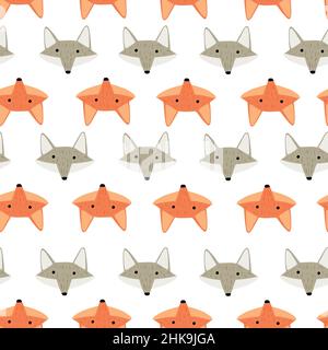 Motivo Fox senza cuciture in stile a mano libera. Testa animali su sfondo colorato. Illustrazione vettoriale per stampe tessili, tessuti, striscioni, sfondi e wa Illustrazione Vettoriale